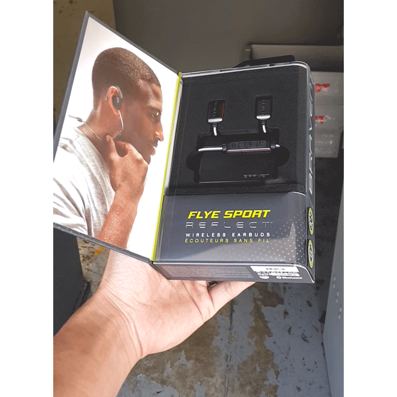 -The wireless Flye Sport Power earbuds pair to