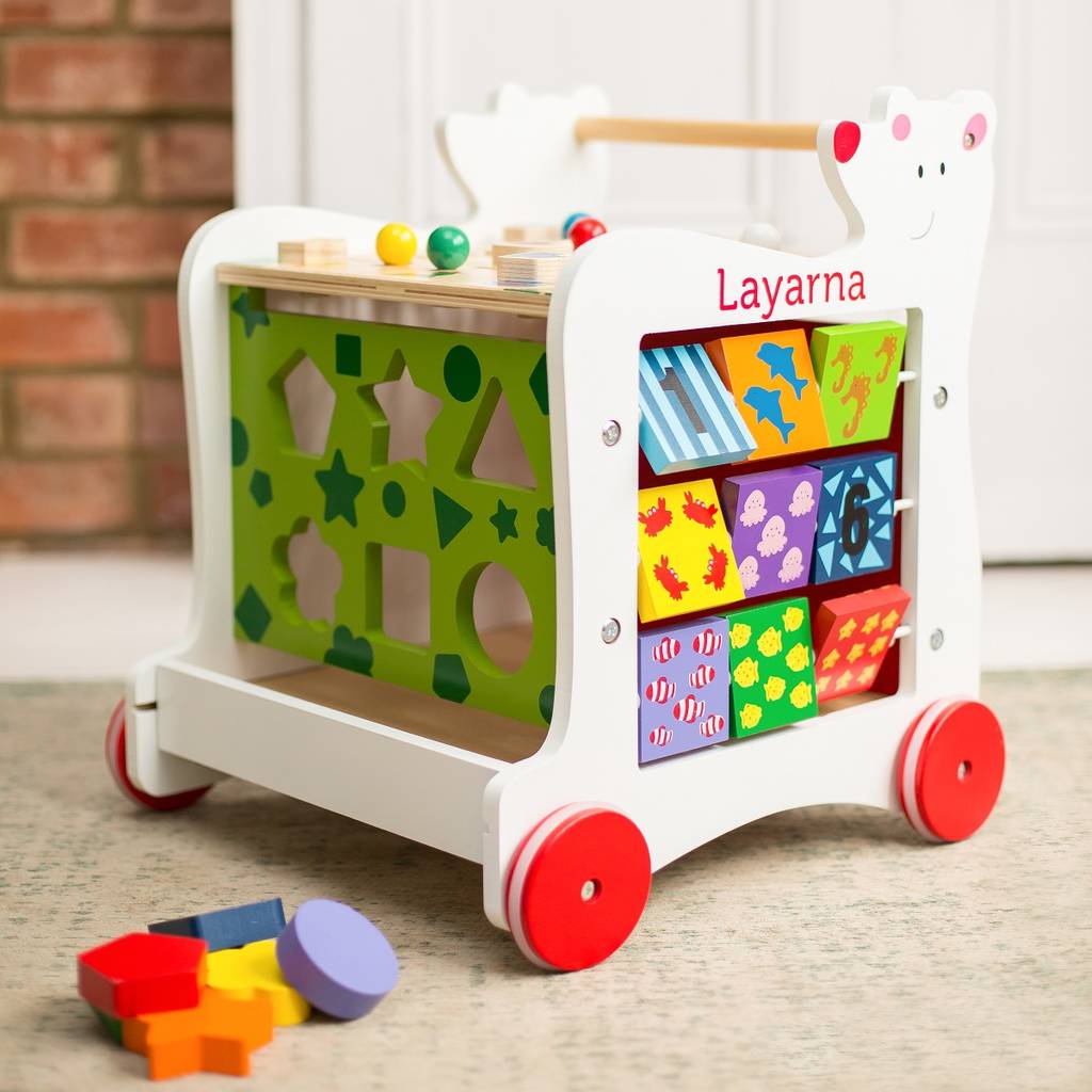The wooden activity walker for babies is ideal